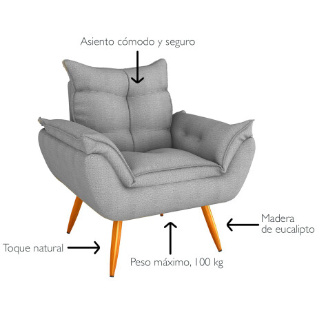 Sillón Butaca Poltrona Turín 1 Cuerpo con Patas de Eucalipto Gris