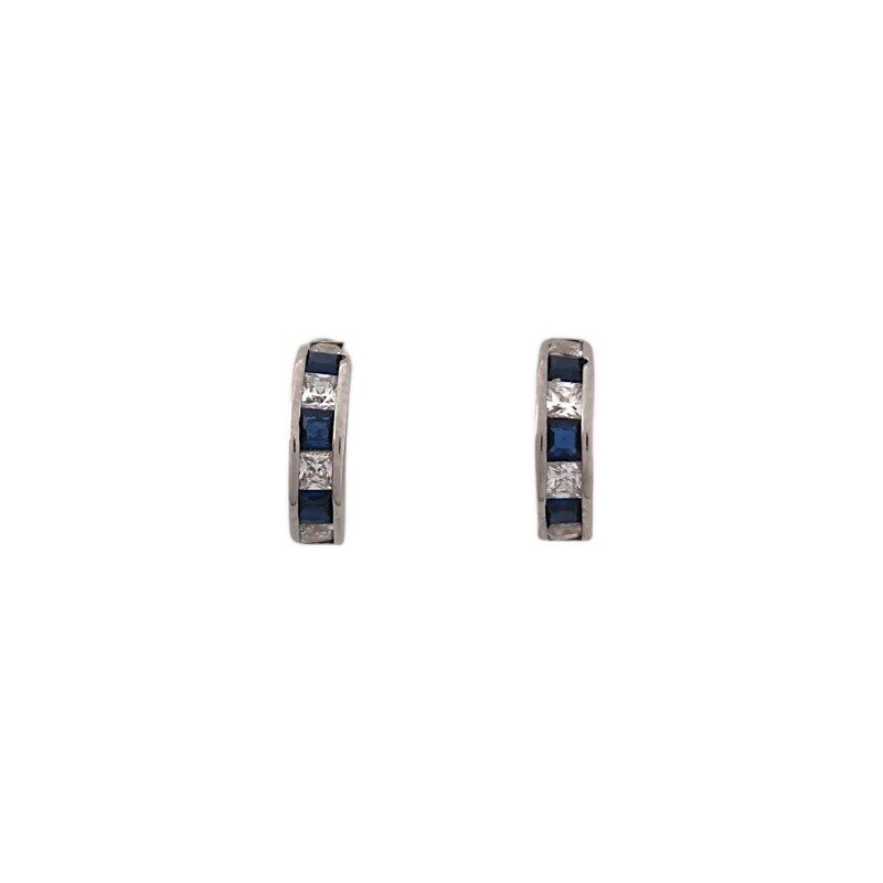 Caravanas Medio aro-Plata 925-Piedra Zafiro y zirconia-CA3269 Conpiedra