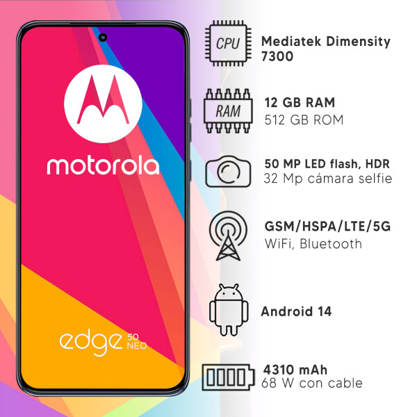 Motorola Edge 50 Neo 12gb 512gb 5g + Regalo PK CEL MOTOROLA EDGE 50 NEO 12/512 GR+RE