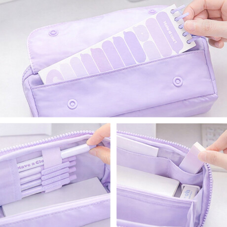 Cartuchera con divisiones y apertura completa 20x8x8cm Lila
