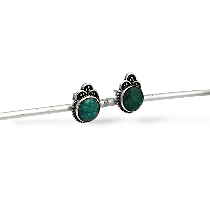 Caravanas estilo Hindú Esmeralda - Plata 925 -Raiz de esmeralda -CA3926 conpiedra