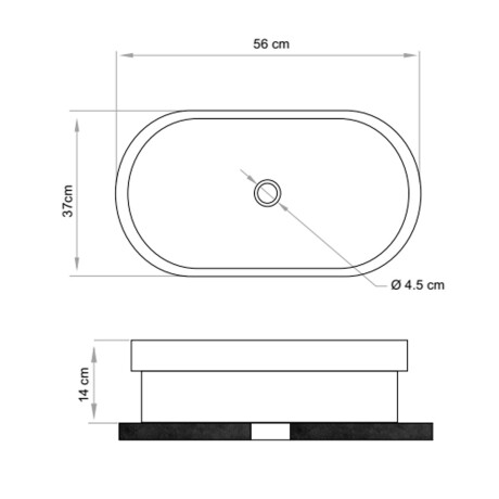 Bacha semi-óvalo de loza blanca para sobreponer 56X37X14 000