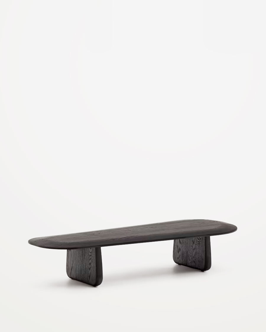 Mesa de centro Pirita de madera maciza de roble con acabado negro, 146 x 56,5 cm FSC 100%