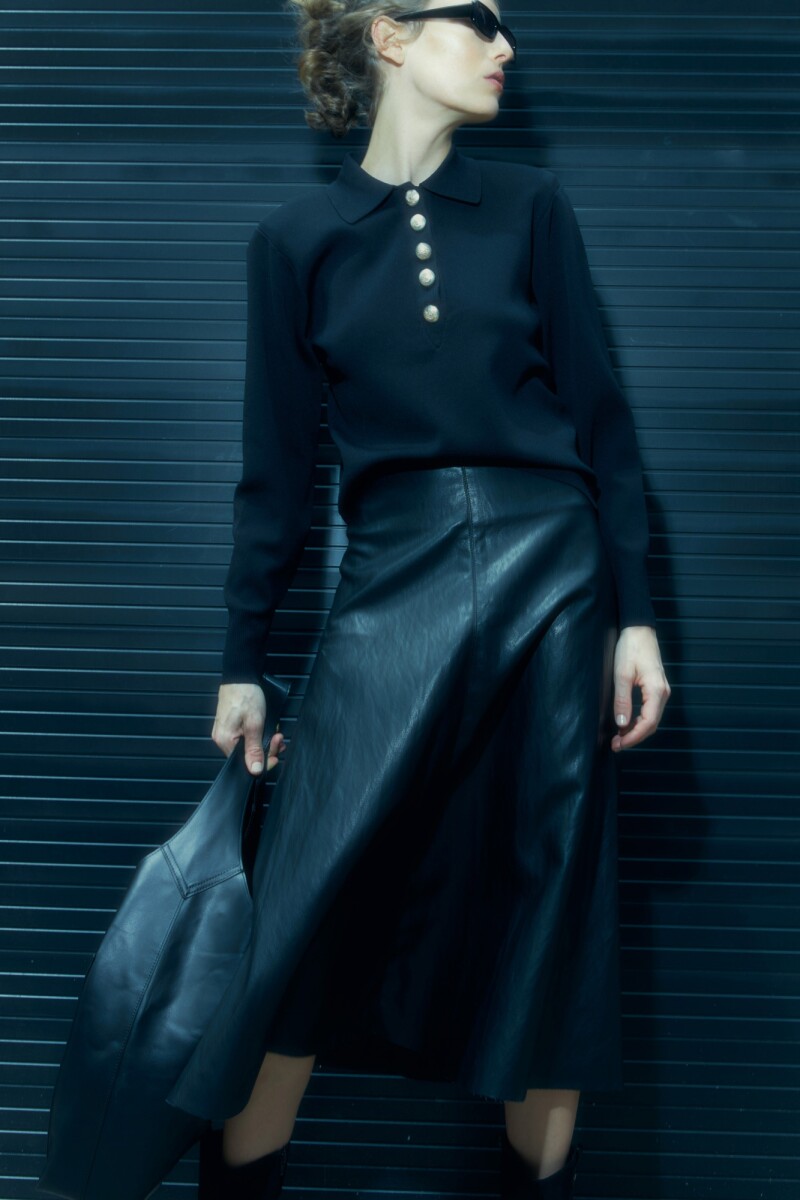 Falda midi de eco-cuero - negro 