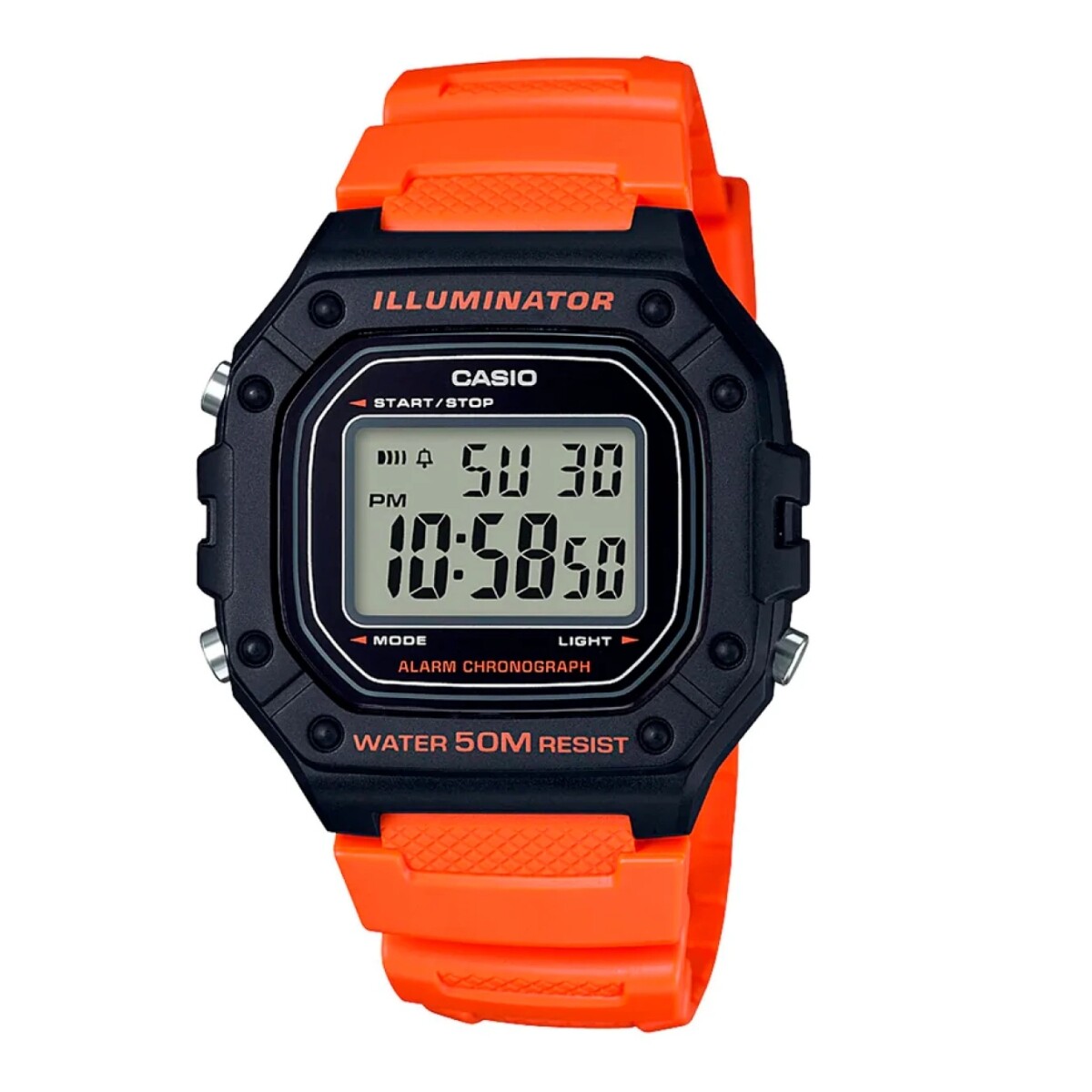 Reloj CASIO W218H-4B2VDF Resina Naranja Esfera 42mm 