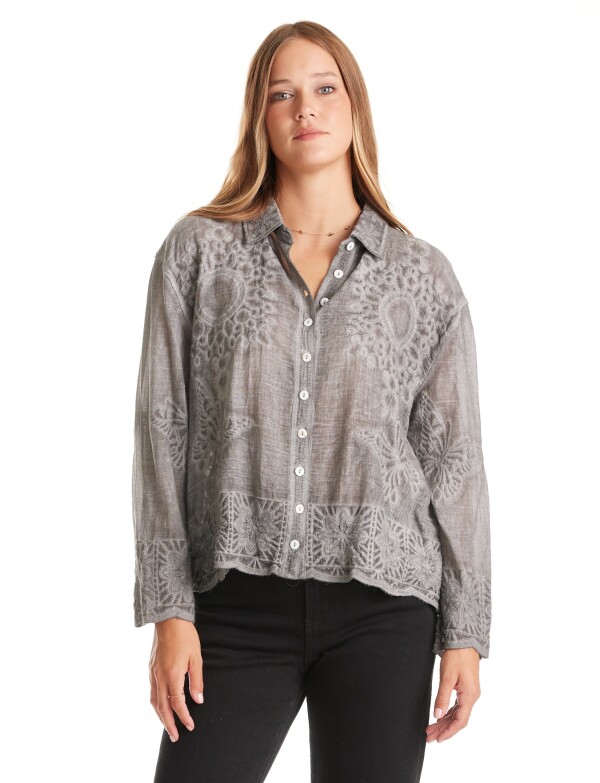 Camisa Algodon Bordada GRIS