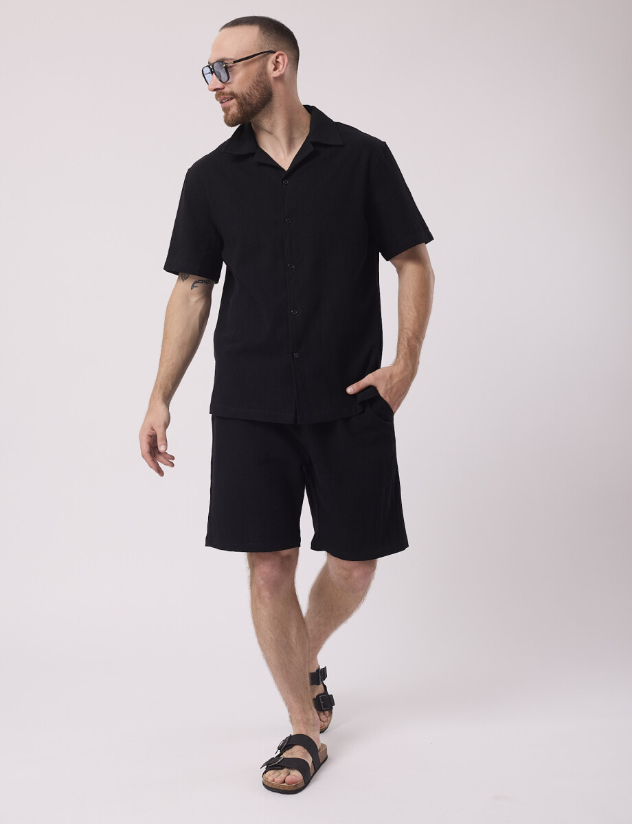 Camisa mc lino lisa negro