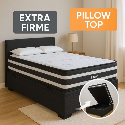 Sommier ZZZEN BOX BAÚL - 1 Plaza y Media - Espuma EPS Y Pillow Top - EXTRA FIRME - 110x188x72 - 180 Kg Sommier ZZZEN BOX BAÚL - 1 Plaza y Media - Espuma EPS Y Pillow Top - EXTRA FIRME - 110x188x72 - 180 Kg