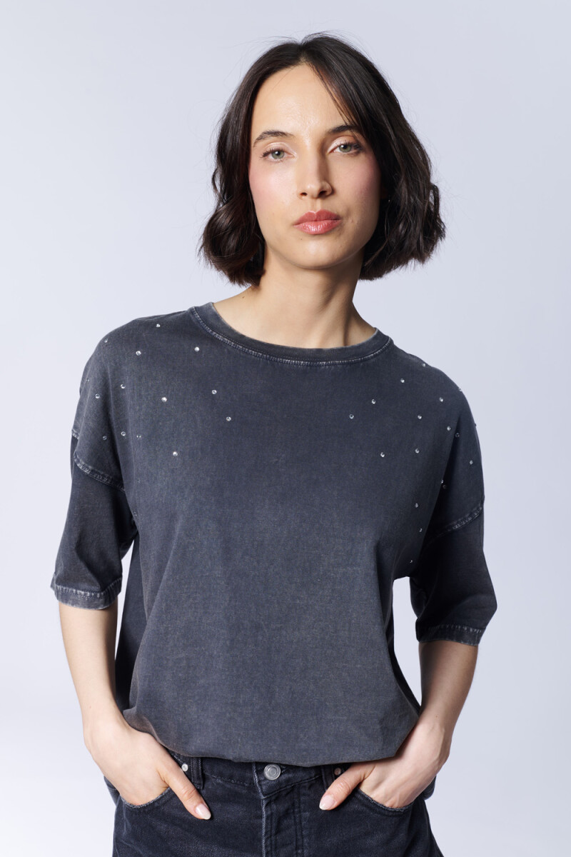 Remera manga corta apliques - Gris 