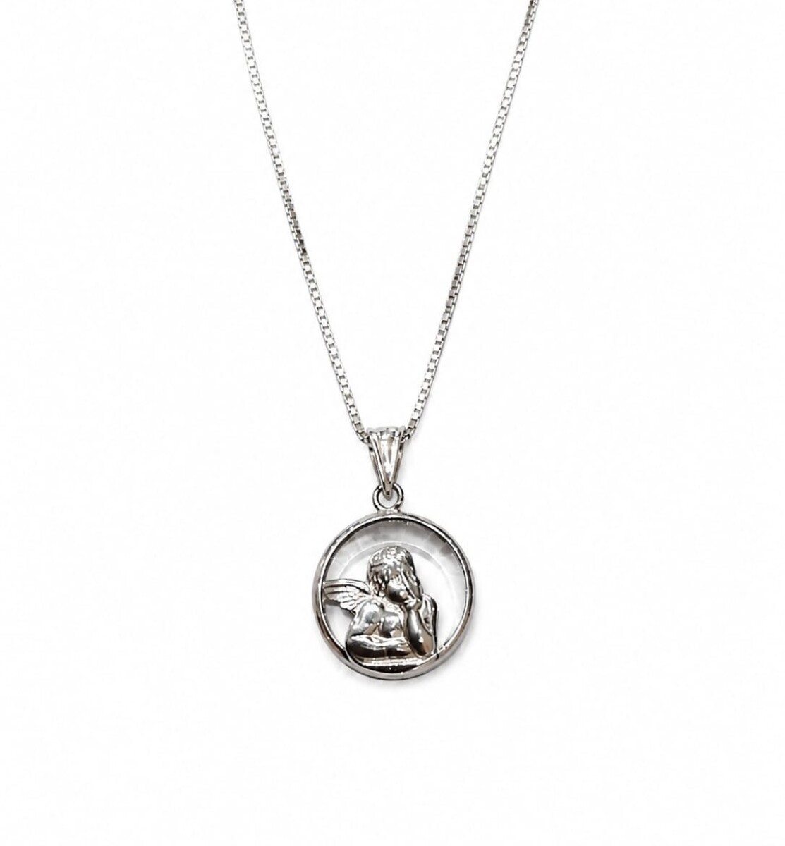 Cadena y medalla Ángel pensador con cristal 
