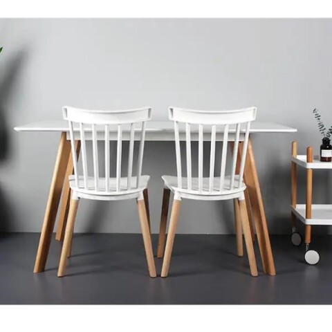 Set de 4 Sillas Windsor con Patas de Madera para Comedor y Jardín Blanco