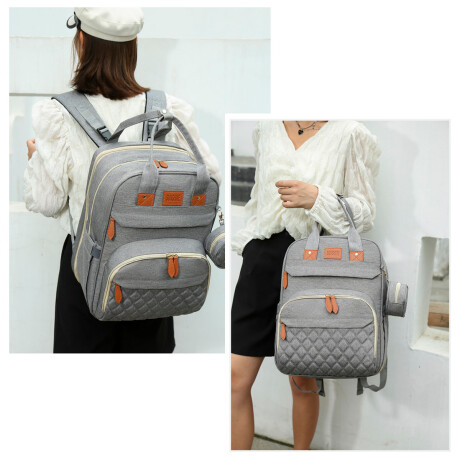 Mochila Bolso Maternal Con Cuna Bebé Cambiador Gris