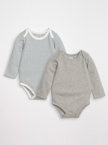 Pack x2 Body Manga Larga Rayas Gris Melange