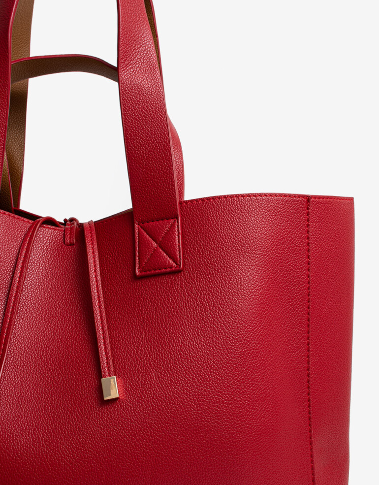 Shopper Shopper Reversible Con Doble Asa De Mano Y Hombro. - Rojo Cereza
