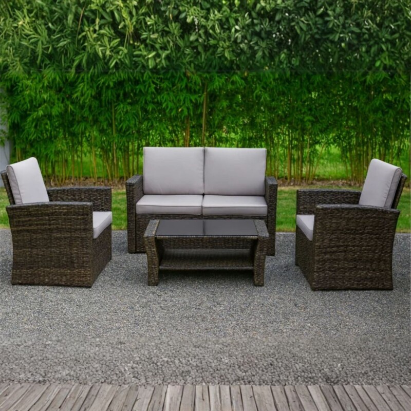 Juego de Sofá de Acero Galvanizado y Ratán Marrón 4 Piezas Juego de Sofá de Acero Galvanizado y Ratán Marrón 4 Piezas