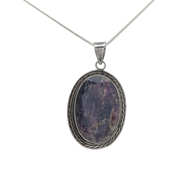 Dije Colgante Oval-Plata 925-Raíz de Zafiro-CP4541 Conpiedra