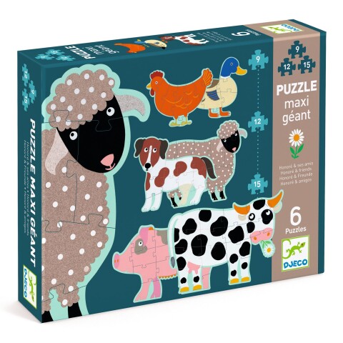 MAXIGEANT Puzzle X6 Maxi Geant 9, 12 Y 15 Pcs 3+ Djeco - Granja