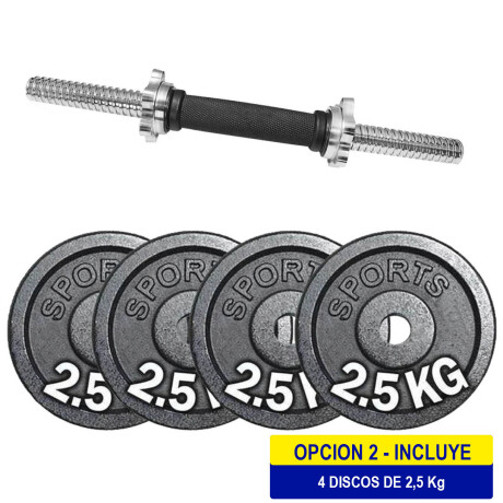Set Mancuerna Maciza Cromada C/ Roscas + 10 Kg Pesas 4 discos de 2.5kg