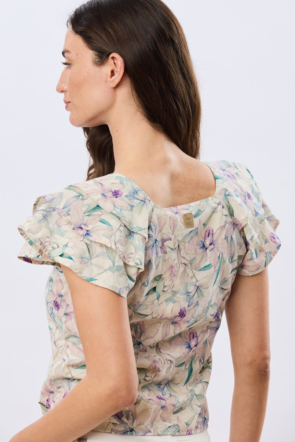 CAMISA DE LINO ESTAMPADA Lila