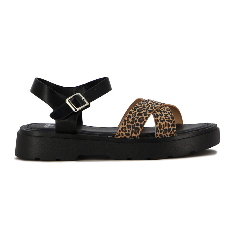 Angus Sandalia Niña Dos Tiras Cruzadas C/ Pulsera Y Hebilla - Negro Negro