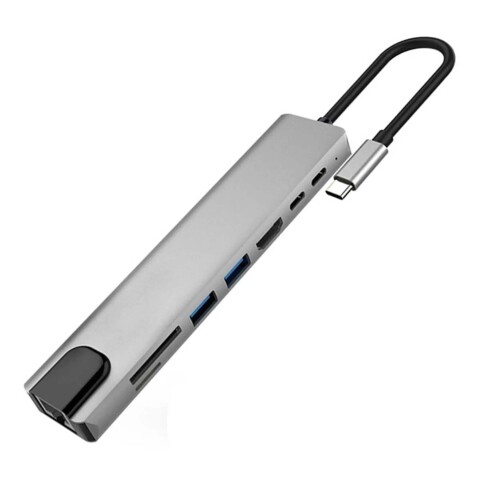 Adaptador Hub Tipo C 5 en 1 Ethernet HDMI 4K 2 USB 3.0 Mac Color Gris