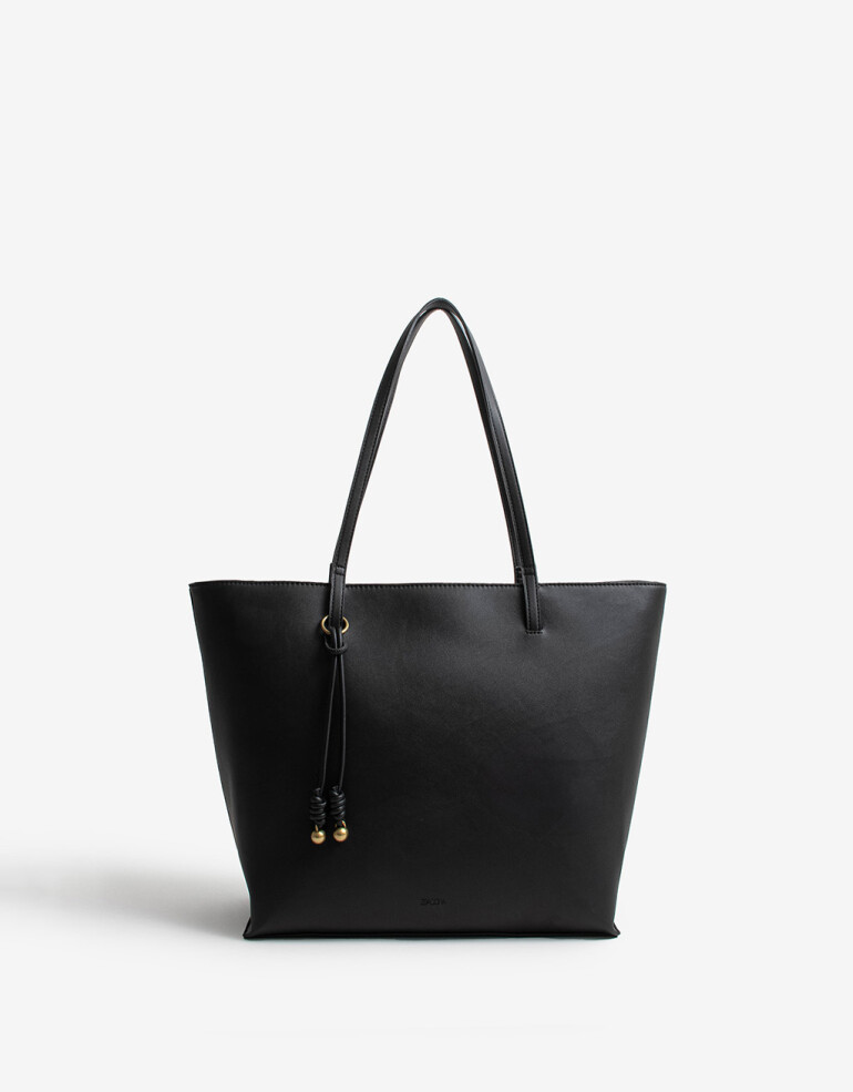 Shopper Shopper Doble Asa Con Charm - Negro