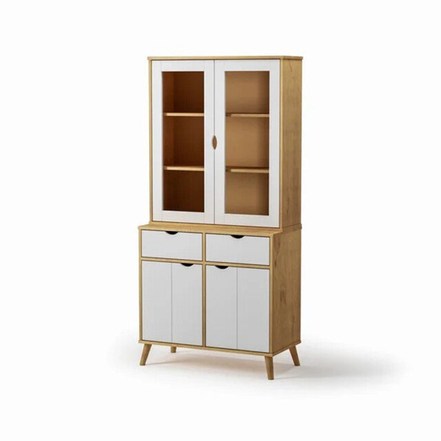Cristalero en madera maciza 4 puertas 2 cajones BLANCO