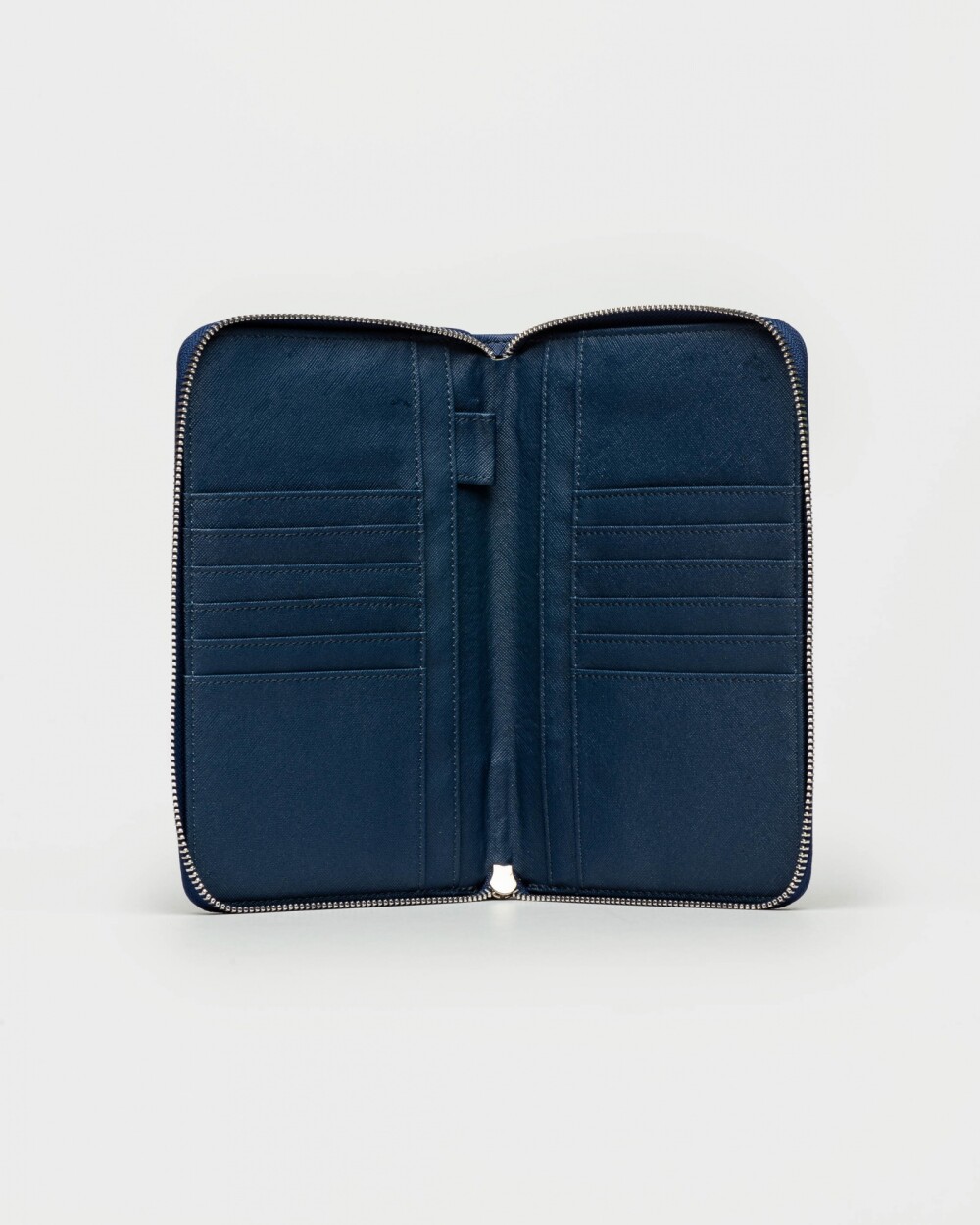 Billetera Travel en Efecto Cuero Saffiano Azul
