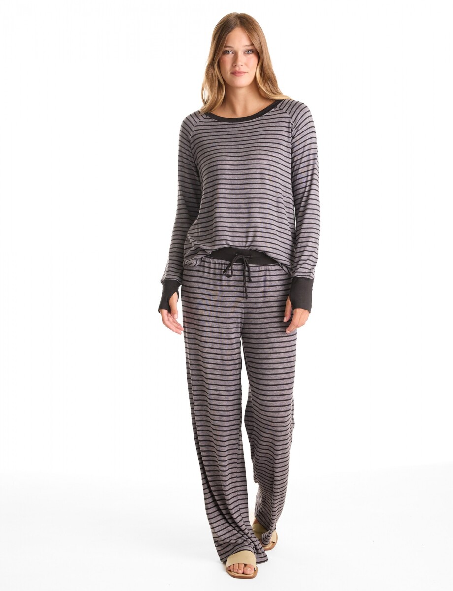 Pijama Con Pantalon - Negro/gris 