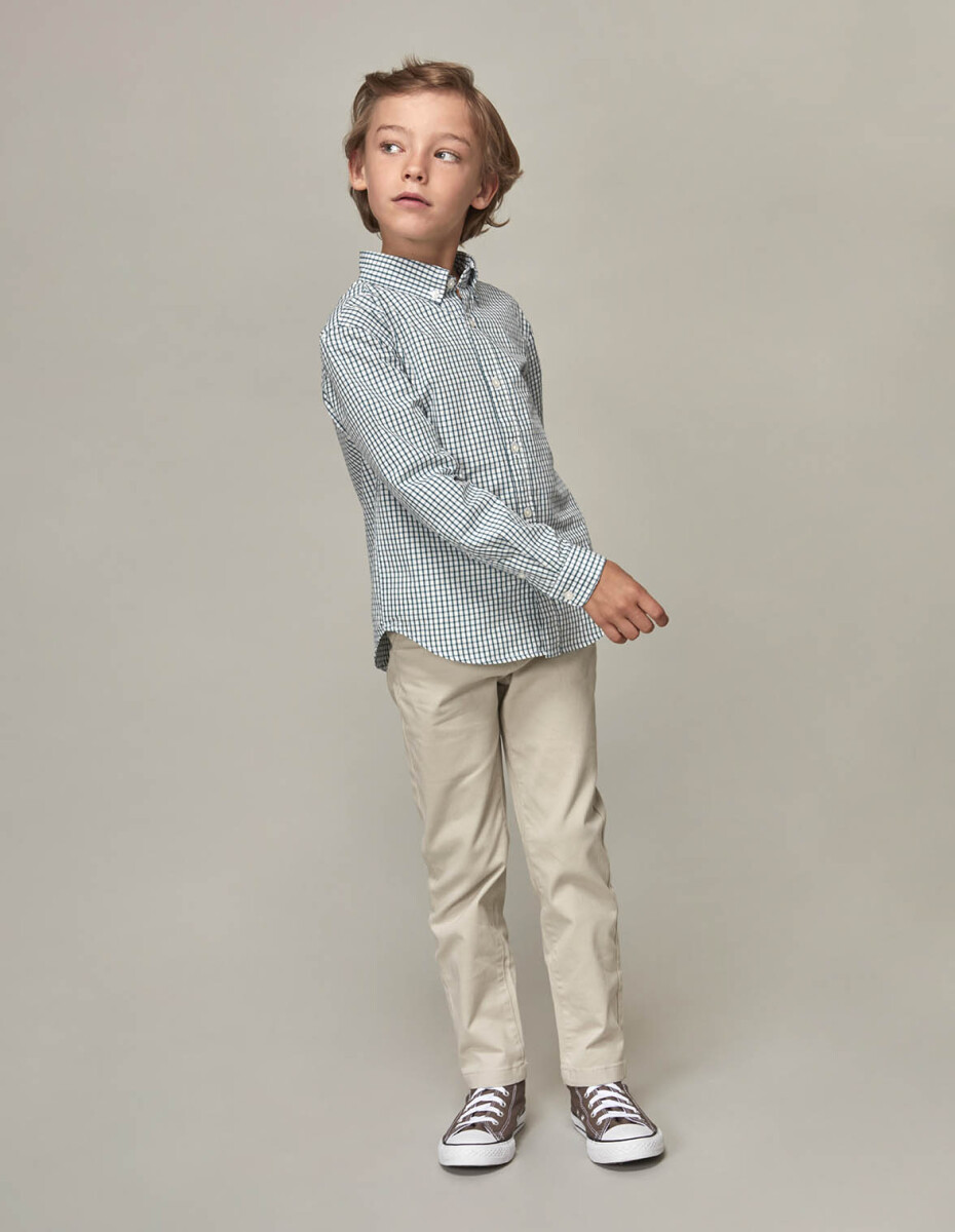 Camisa Minicuadros Cuello Camisero - Blanco Roto 