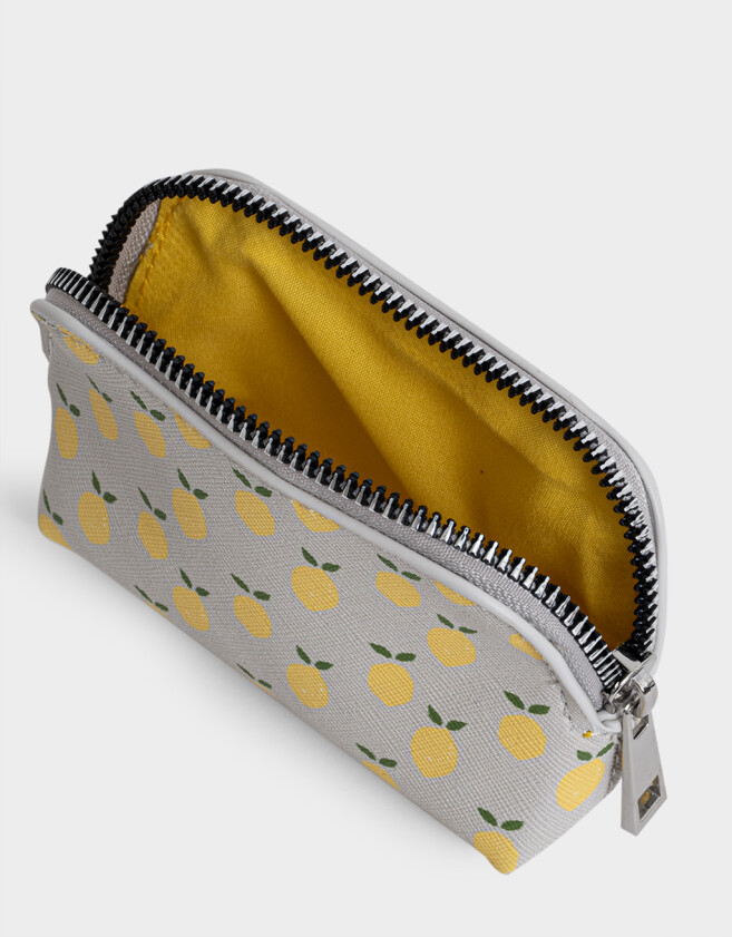 Monederos Estampados Monedero Cuerina Frutas - Gris Claro