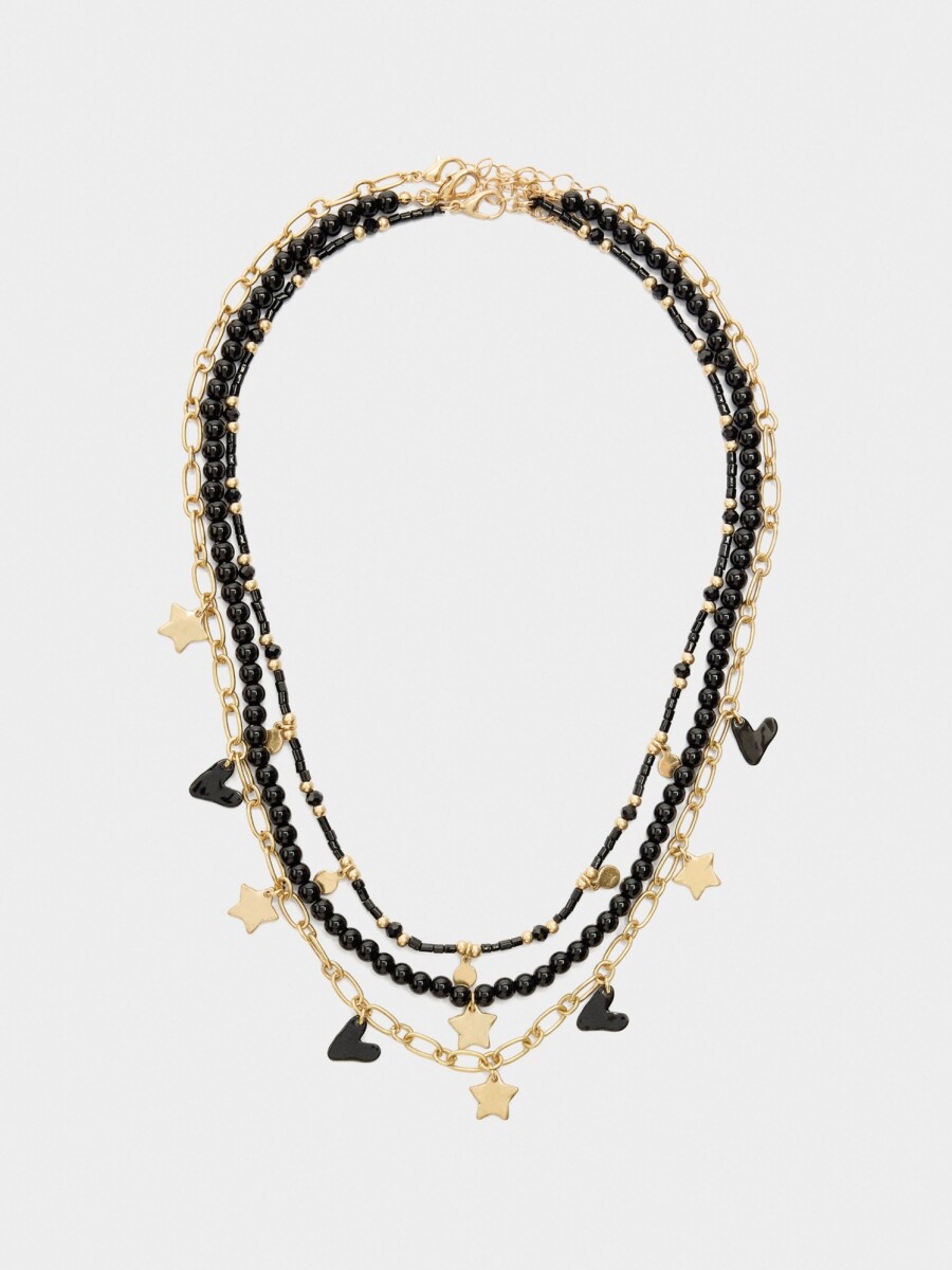 Set De Collares Cortos Con Abalorios negro