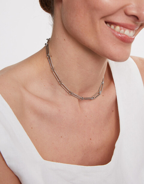 Collares Cortos Metal Collar De Eslabones Mix And Match - Plateado