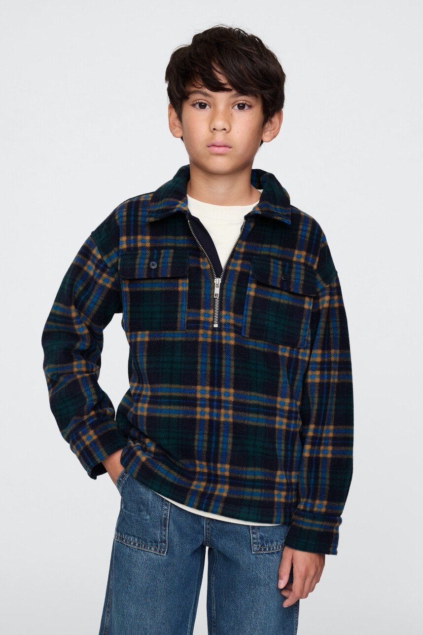 Buzo Medio Cierre Niño Blue/Green Plaid