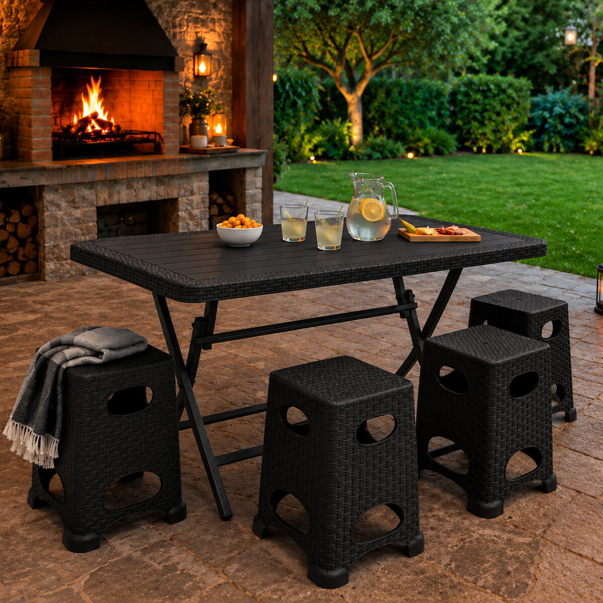 Juego De Jardín Mesa Plegable 4 Bancos - Negro 