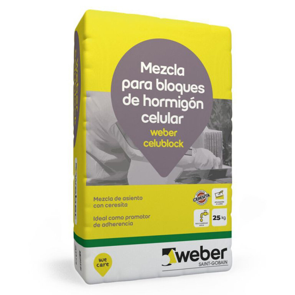 MORTERO PARA BLOQUE DE HORMIGÓN CELULAR WEBER CELUBLOK UY HCCA x 25 KG Mortero Para Bloque De Hormigón Celular Weber Celublok Uy Hcca X 25 Kg
