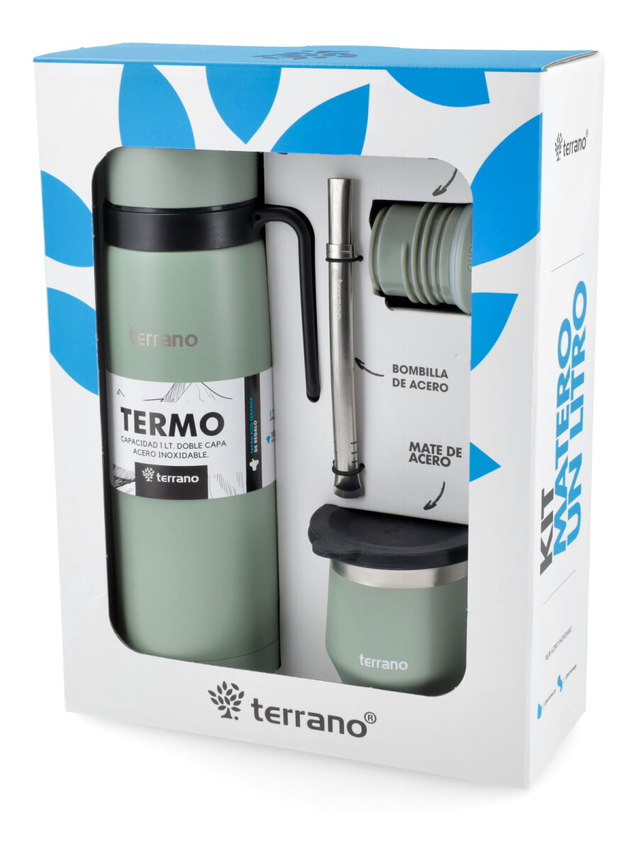 Kit Termo Manija Rígida Con Mate Flap y Bombilla - Oliva 