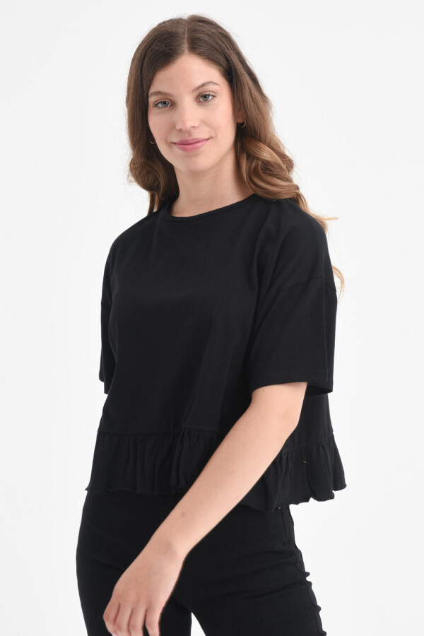 Camiseta con volados manga corta algodón orgánico Negro