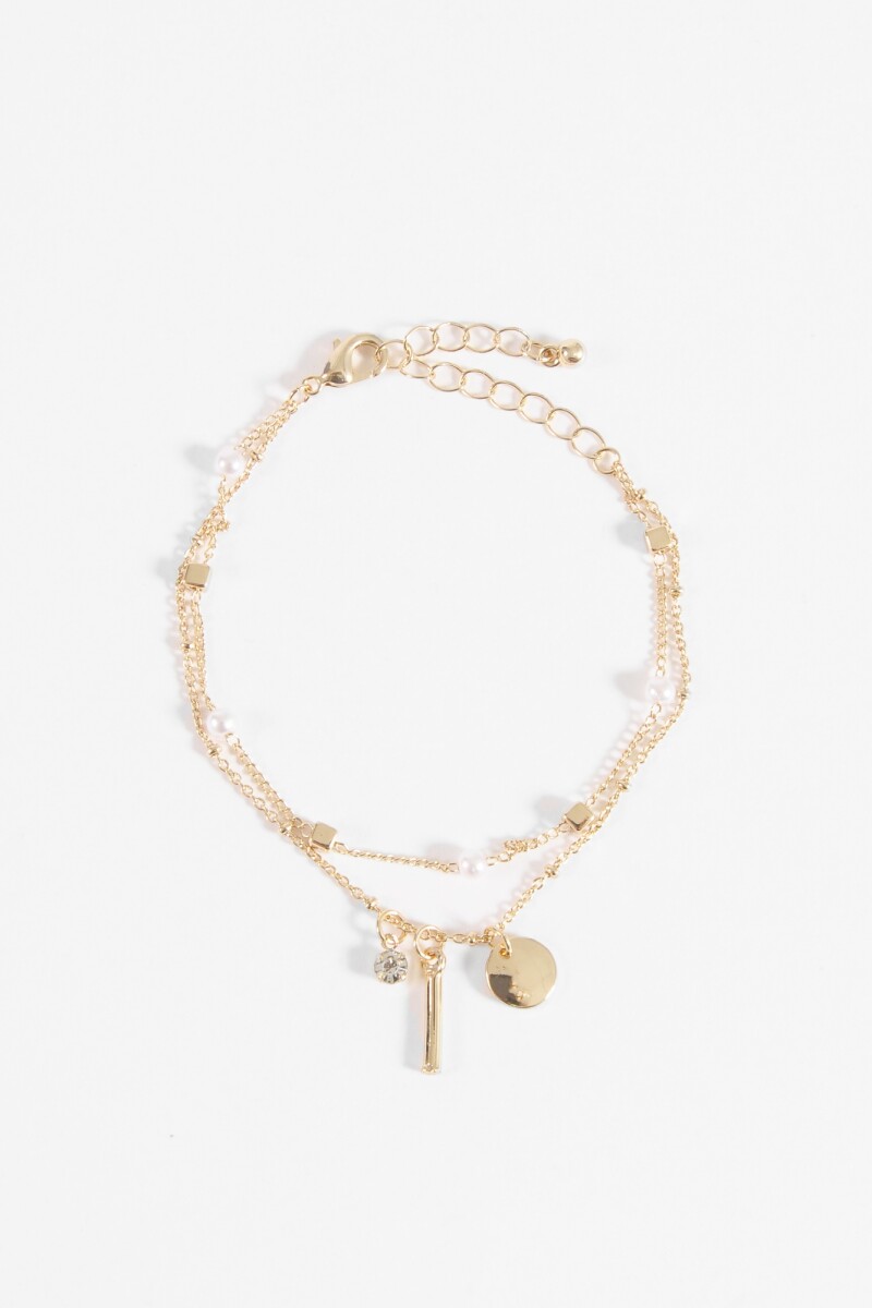Pulsera doble cadena dijes dorado