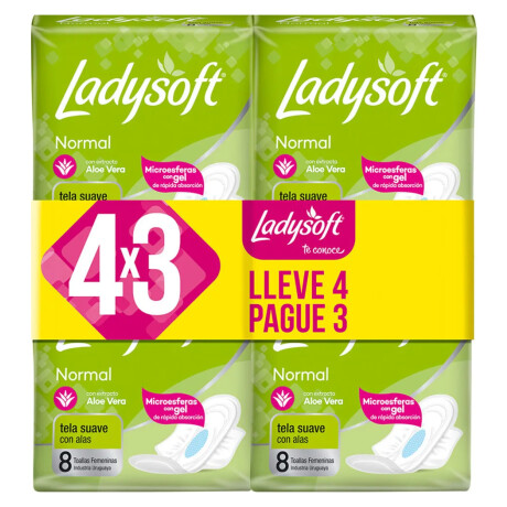 PACK TOALLAS FEMENINAS LADYSOFT NORMAL 8 UNID 4X3 C/ALAS TELA SUAVE PACK TOALLAS FEMENINAS LADYSOFT NORMAL 8 UNID 4X3 C/ALAS TELA SUAVE
