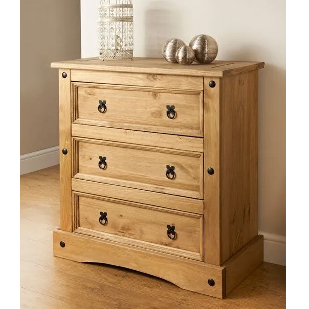 CÓMODA CAJONERA GUARDARROPA 3 CAJONES EN MADERA MACIZA - LÌNEA MEXICANA COLOR MADERA