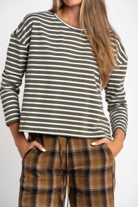 Remera Algodón Elastano Rayada Oliva