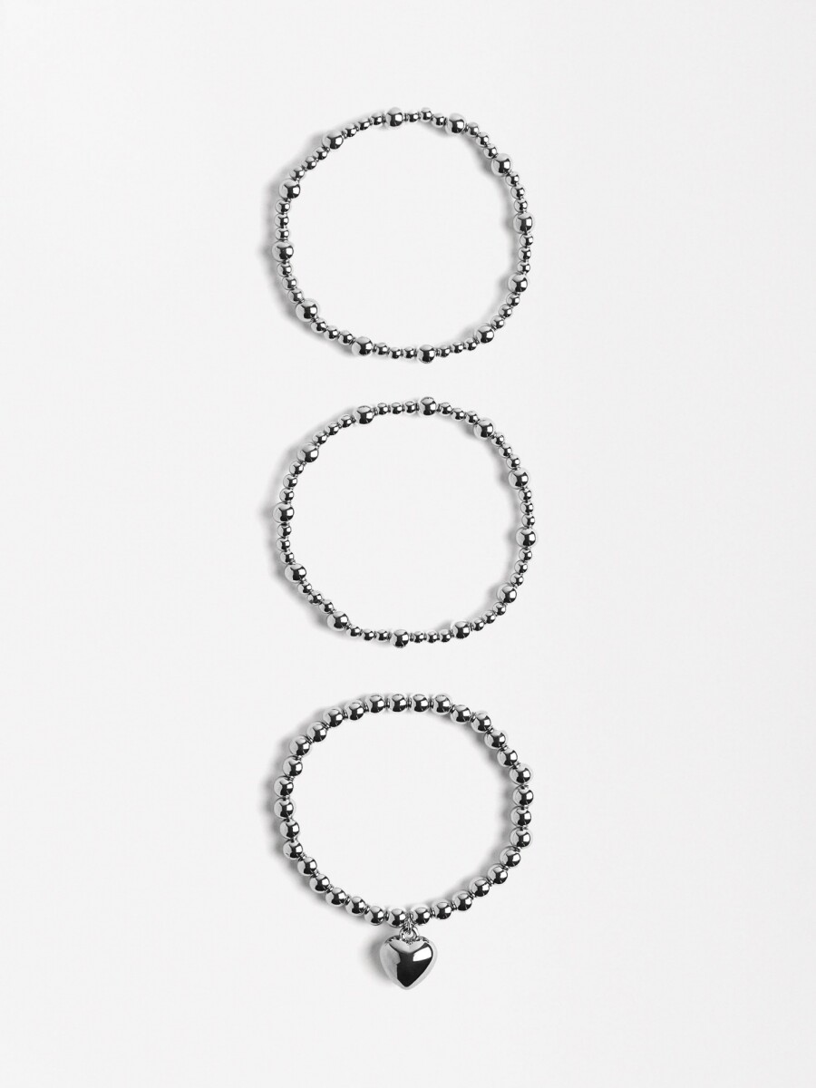 Set De Pulseras Elásticas Con Corazón plateado