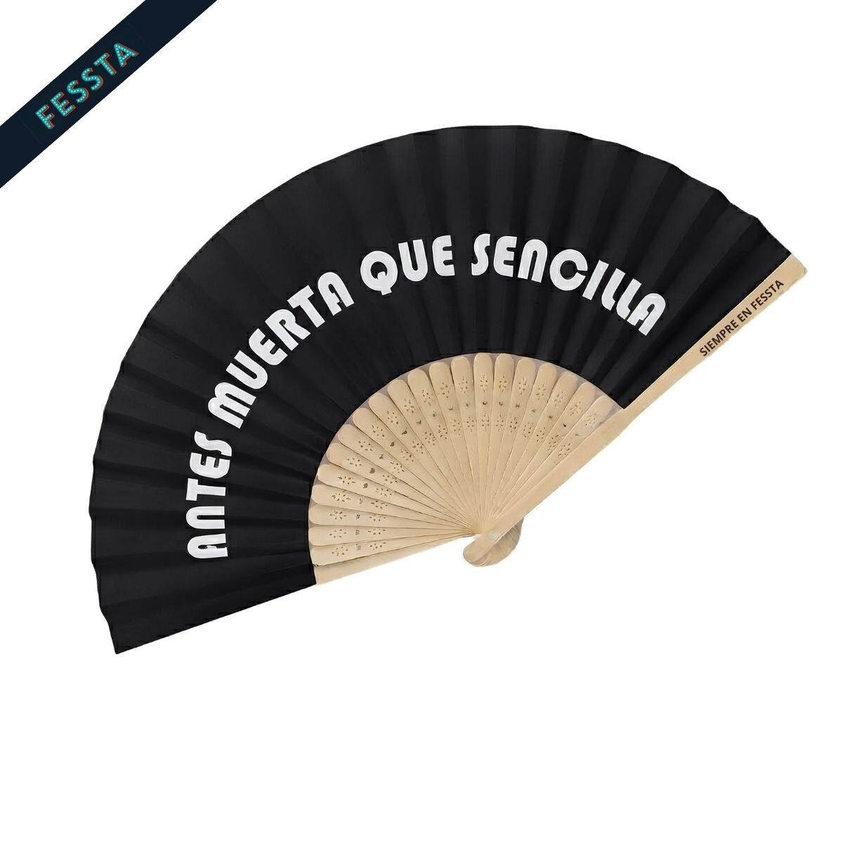 Abanico "Antes muerta que sencilla" - Negro 