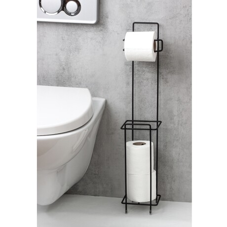Soporte Porta Papel Higiénico p/ Piso con Espacio Almacenaje Negro