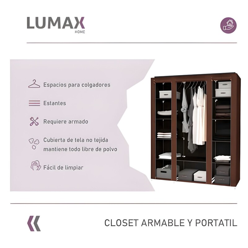 Ropero de 6 Estantes Desmontable de Caño y Tela TNT 150x45x175 Marrón