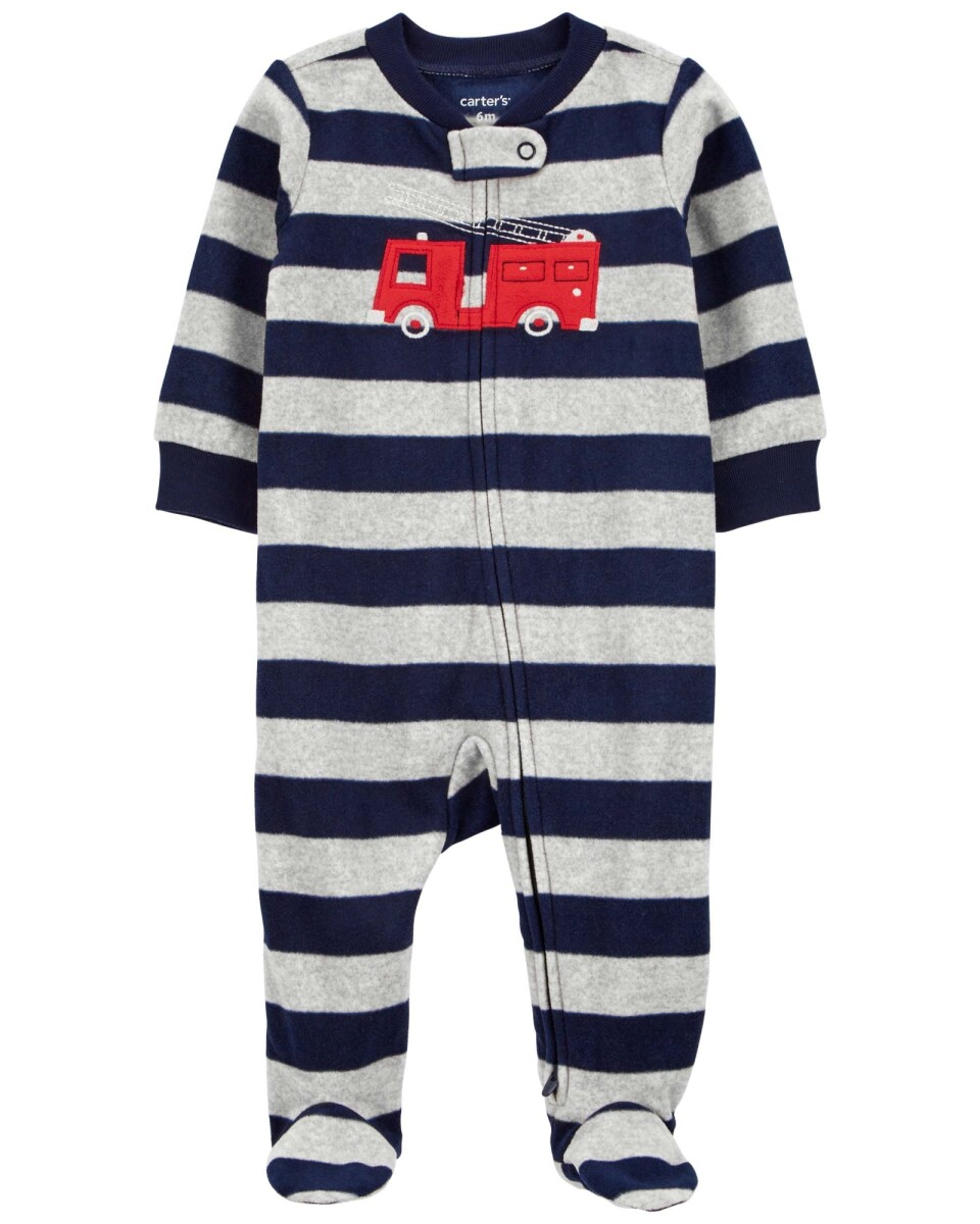 Pijama una pieza de micropolar, con pie, estampa bombero. Talles 0-9M 
