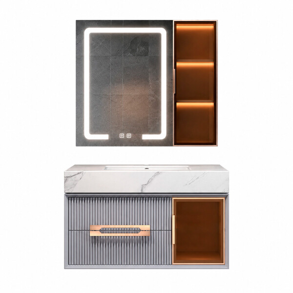CONJUNTO DE BAÑO HABITARE MODELO LT1126-60G / MUEBLE + ESPEJO C/ LUZ LED - 60 cm Conjunto De Baño Habitare Modelo Lt1126-60g / Mueble + Espejo C/ Luz Led - 60 Cm