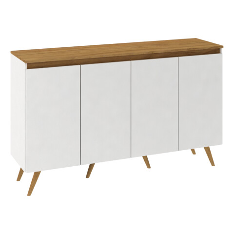 Aparador Bargueño 4 Puertas y estante interno patas de diseño Blanco / Nogal