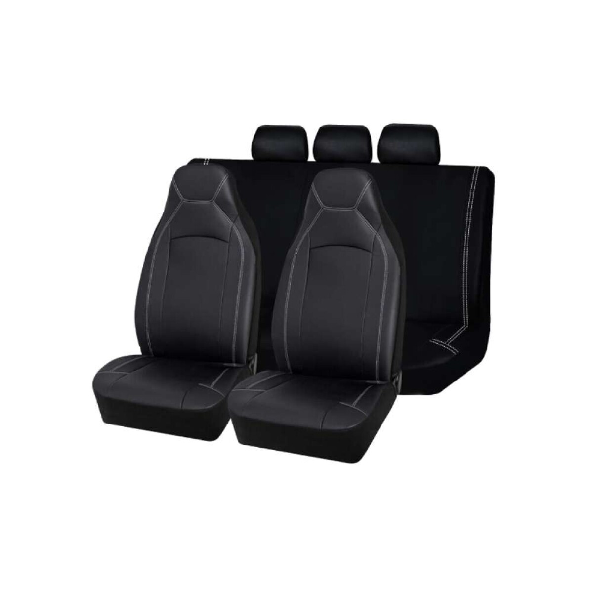 Cubreasiento Eco Cuero Negro Con Detalle Gris - 7 Piezas 